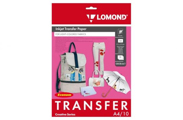 изображение Термотрансферний папір LOMOND Transfer Paper for bright cloth ECONOM A4, 140г/м2 10 аркушів