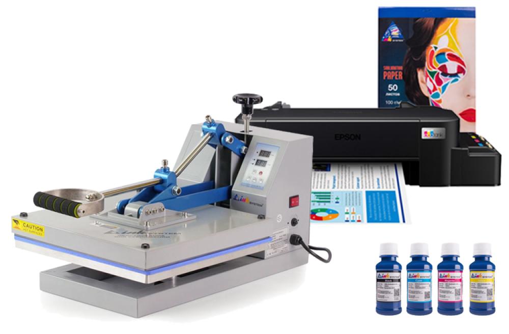 фото Планшетный термопресс INKSYSTEM P-3838 38*38 см и принтер Epson L121 с набором для сублимационной печати - изображение 1