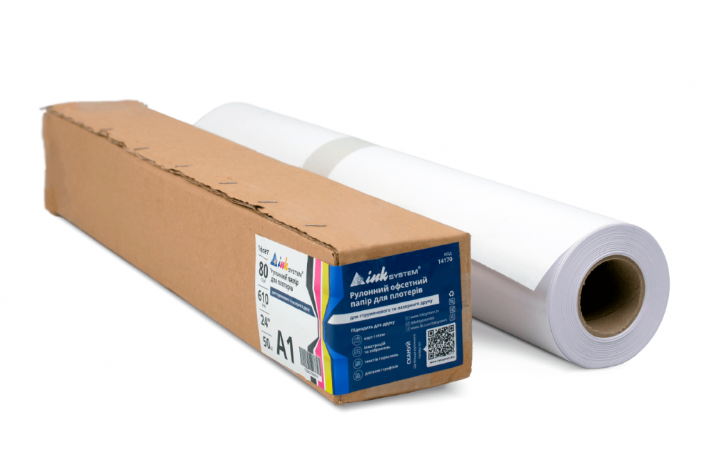 изображение Рулонний папір INKSYSTEM Offset 610мм*50м*50,8мм, 80 г/м2 - зображення 1