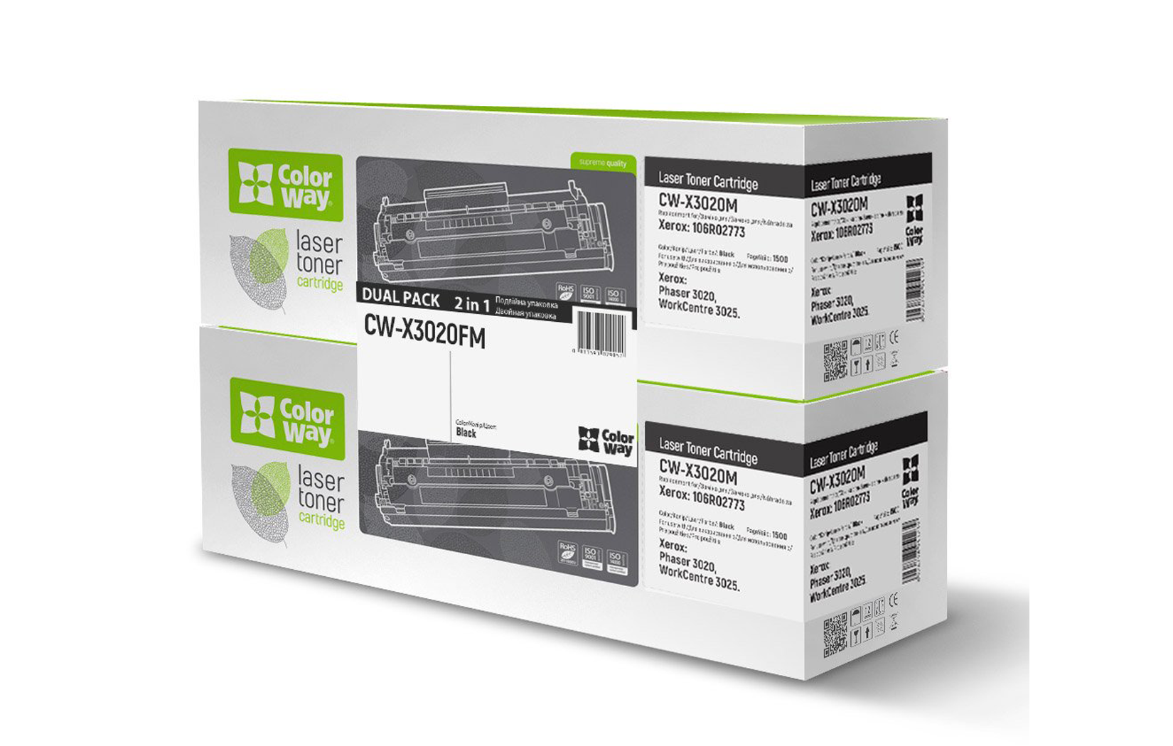зображення Лазерний картридж ColorWay для Xerox Phaser 3020/WC3025: 106r02773 (чорний) DUAL PACK